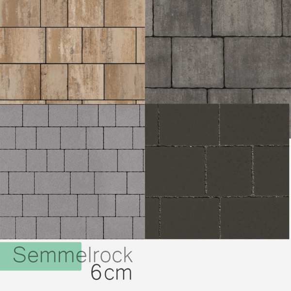 Semmelrock Pavimo – kolaż ze wszystkimi 7 odcieniami: Platino, Sombra, Silva, Canello, Marrone, Tramonto, Milo