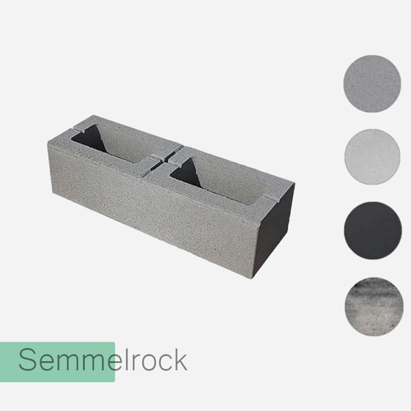 Bloczek ogrodzeniowy Semmelrock LORDIO w czterech kolorach: stalowy, silexo, antracytowy i melange.