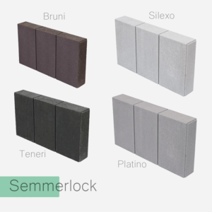 Semmelrock Livio – 4 kolory kostki brukowej z obrzeżami Silexo Bruni, Teneri i Platino